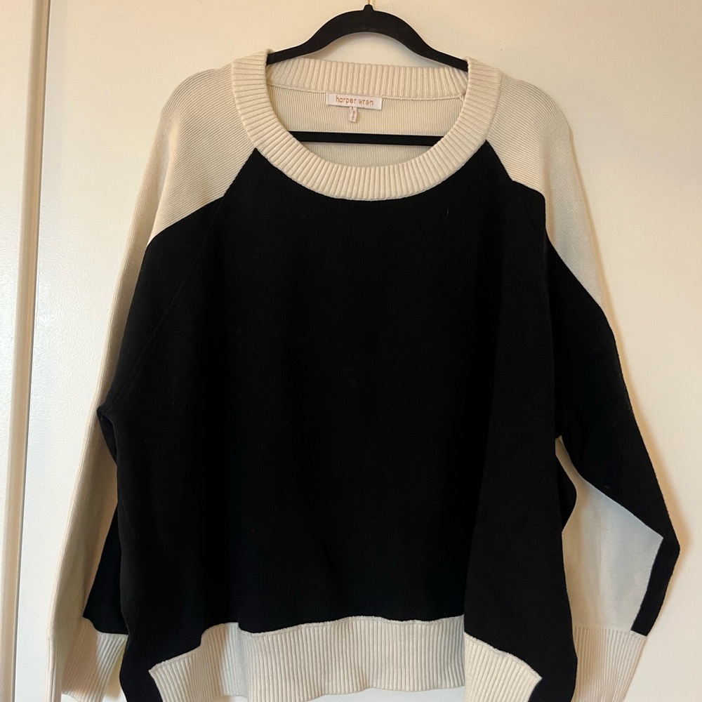 Black and Cream Crew Neck Split Side Sweater